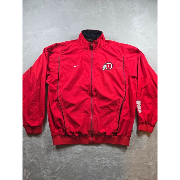Vintage Utah Utes Nike Track Jacket Mens M Red Full Zip Pockets Y2K *Read - Picture 1 of 16